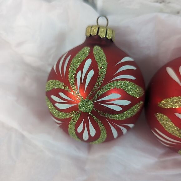 Vintage Glass ornament Polish hand painted Red and Gold 3" - Picture 2 of 6